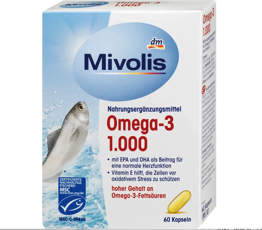 کپسول امگا-۳ 1000 ۶۰ عددی ۸۵ گرمی .Mivolis Omega-3 1.000, Kapseln 60 St., 85 g